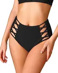 Annbon Strappy High Waisted Bikini Bottoms Tummy Control Bathing Suit Swimsuit Rave Bottoms for Women Full Coverage