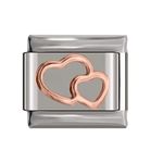 Italian Charms Rose Gold Letter A-Z Charm Link fits all 9mm Bracelet - UK stock (Rose Double Heart)