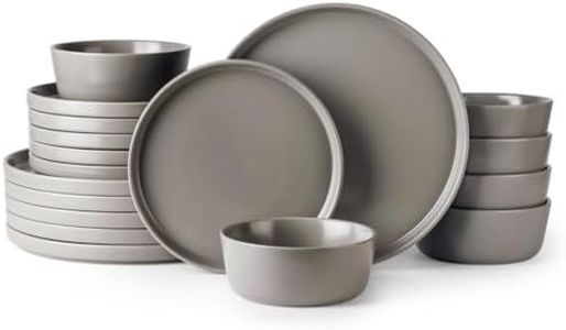 AmorArc Ceramic Dinnerware Sets of 6, Modern Flat Stoneware Plates and Bowls Sets,Chip and Crack Resistant | Dishwasher & Microwave Safe Dishes Set,Scratch Resistant- Service for 6 (18pc)-Matte Gray