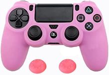 ZOMTOP Silicone PS4 Controller Case: A Second Skin for Your Gamepad - Soft, Anti-Slip, Shockproof - Original Color with Grips and Caps(Pink)