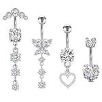 Rajnard Belly Button Bar 14G Dangle Belly Banana Barbell 10mm Surgical Steel Dangling Belly Button Rings Silver Gold Flower Butterfly Heart Navel Piercing Jewelry for Women