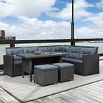 DEVOKO 6 Pieces Patio Furniture Set, Outdoor Dinning Set HDPE Wicker Conversation Set Outside Couch with Table for Porch, Lawn, Garden, Backyard (Black and Grey)