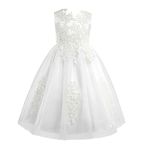 iEFiEL Floral Lace Flower Girls Dress Kids Embroidered Wedding Pageant Bridesmaid Dress Christening Communion Ball Gown Ivory 5-6 Years