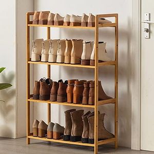 OwizJade Wooden 4 Tier Shoe Rack for Boots | Bamboo and Wood Boot Rack Cowboy Boots Organizer Adjustable Shoes Storage Shelf for Entryway | Living Room | Bedroom | Bathroom | Balcony H40 x L28 x W10