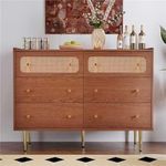 BTM Rattan Chest of drawers Bedroom, Chest of Drawers with 6 drawers, Walnut -40D x 120W x 90H centimetres