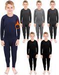 Taiyin 6 Sets Boys Thermal Underwear Warm Soft Thermal Top and Long Underwear Winter for Kids Boy, Dark Colors/ Light Gray, Dark Gray, Black and Navy Blue, Medium