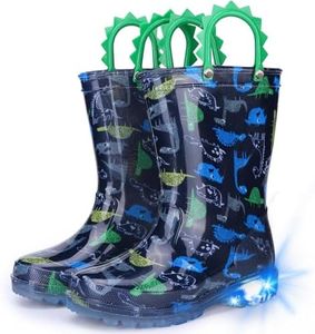 Funspread Toddlers Kids Rain Boots - Light Up Rain Boots for Boys Waterproof Outdoor Shoes with Easy-On Handles Blue Toddlers Size 5