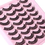 JIMIRE False Eyelashes 3D Russian Strip Lashes Fluffy Faux Mink Lashes Natural Cat Eye C-D Curl 15MM Medium Length 16 Pairs Handmade Soft Reusable False Eyelashes Pack