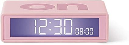 Lexon Flip+ Travel Digital Alarm Clock, Reversible On/Off Faces Small Travel Clock with LCD display & Touch Sensor Light, Battery operated, Rubber - Pink