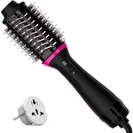 Dual Voltage Hair Dryer Brush for European Travel, Plus 2.0 Blow Dryer Brush with European Plug 110V-120V/220V-240V One Step Hair Dryer and Styler Volumizer with Negative Ion Anti-frizz Styling Brush