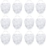 12 Pieces Funny Santa Beard Costume White Fake Beard Christmas Santa Claus Beard Costume Accessories for Boys Girls and Adults Disguise Santa Claus on Christmas Party