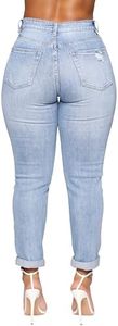 BessCops Women's Boyfriend Trendy Jeans Ripped High Waisted Straight Leg Loose Fit Distressed Zipper Fly Hole Denim, 61light Blue, Small