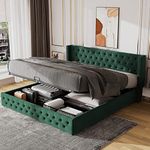 Kayan Ottoman Storage Bed with Hydraulic Lever, Upholstered Double Bed 135 x 190cm, Velvet Ottoman Lift Up Double Bed Frame, 4FT6, No Mattress (Green)