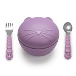 Melii Silicone Bowl with Lid & Utensils - Cat Purple