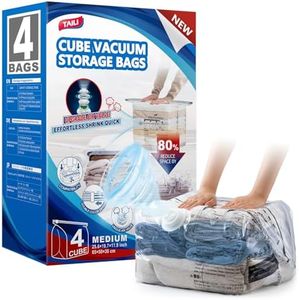 TAILI Cube Travel Vacuum Storage Bags 4 Pack, Space Saver Bags Medium Size (25x19x11 inch), Reusable Compression Bags for Travel Suitcases and Luggage, Travel Vacuum Bags for Clothing