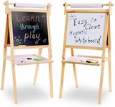 Kraftic Deluxe Standing Art Easel for Kids - Toddler Drawing Chalkboard, Magnetic Whiteboard, Dry Erase Board, Paper Roll and Accessories