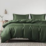 LINENWALAS 100% Tencel Lyocell 4 Pcs Core Bedding Duvet Cover Set- 1 Duvet Cover, 1 Fitted Sheet & 2 Pillowcases Soft, Premium Cooling Eucalyptus Quilt Cover Set (Double, Avocado Green)