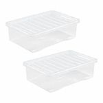 JMS we create smile Set of 2-32L Crystal Clear Plastic Storage Container With Lid Transparent Storage Box Home Organiser Blanket Tools Garage Office Home & Kitchen Made in UK (32 Litre)