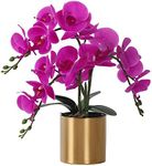 LESING Artificial Orchid Flower with Vase, White Orchid Bonsai Faux Orchid Phalaenopsis Plant Pot Arrangements for Home Decoration (Purple,Gold Vase)