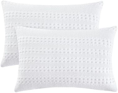 PHF 100% Cotton Waffle Pillowcases Queen Size, 2 Pack Soft Breathable Skin-Friendly Pillow Sham, Decorative Waffle Weave Pillow Case Covers, 20" X 30", No Filling, White