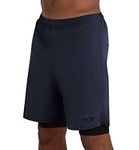 TCA Ultra 2 in 1 Compression Shorts Men Running Gym Shorts for Men with Back Zipped Pocket - Navy/Black, L