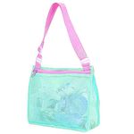 CICILIAYA Mesh Beach Bag, Shell Net Tote, Foldable Seashell Collecting Sand Bags for Kids Toddlers Boy Girl Holding Pool Beach Accessories Toy Shells Clothes Towels (Green)