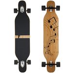 FunTomia Longboard with 3 Flex Steps Skateboard Drop Through Cruiser Complete Board Mach1 Speed Ball Bearing T-Tool (Flex3 up to 68 kg, Music - Bamboo/Maple Wood)