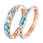 UJOY Enamel Pattern Design Bangle Set for Women Open Cuff Bracelet for Lady 2PCS Light Blue Floral Cheap UK Handmade Jewellery Sets, Lovely Enamel Bangle for Lady Jewellery