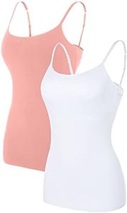 ATTRACO Workout Tops for Women Shelf Bra Tank Top Cotton Camisoles White Coral S