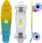 Jaspo Candy Kids Skateboard, LED Wheels 58 mm, Aluminium Trucks, Fibre Deck,Knurl Design, Age Group Above 5 Years, Lightweight, Dual Colour (Yellow & Blue, LED Wheels (22x6 inches))