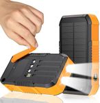 Solar Charger Power Bank 66800mAh Built in Hand Crank and 4 Cables 22.5W Fast Charging PowerBank 6 Outputs & 4 Inputs SOS/Strobe/Strong Camping Flashlights, Compass Solar Portable Charger (Orange)
