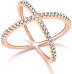 SOMEN TUNGSTEN 925 Sterling Silver Criss Cross Rings Rose Gold CZ Eternity Engagement Wedding Band Size 5.5