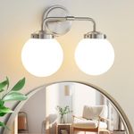 Deyidn Bathroom Vanity Light Fixtures Over Mirror, Modern Wall Sconce with Milky Glass Ball Shades, Mid Century Farmhouse Vanity Lighting (Brushed Nickel, 2-Light)