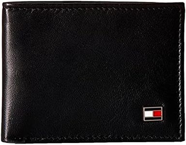 Tommy Hilfiger Men's Slim Extra Capacity Bifold Wallet with Multiple Card Slots, Dark Black, One size