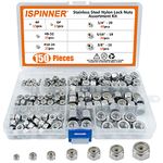 ISPINNER 150pcs 304 Stainless Steel Hex Lock Nuts Nylon Insert Nut Assortment Kit 4# 6# 8-32 10-24 1/4"-20 5/16"-18 3/8"-16…