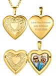 Personalised Heart Locket Necklace, Engraved Gold Heart Photo Locket Necklace, Picture Locket Necklace for Women, 20"