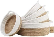 NaturalCozy 5-Piece Round Small Basket Set- Cotton Rope Woven Baskets for Organizing! Storage Basket for Montessori Toys, Fruits, Remotes, Bathroom, Desk, Key Tray Bowl for Entryway, Shallow Catchall