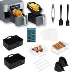 Tanvi Air Fryer Accessories Set, 16 PCS for Ninja Foodi AF300UK, AF400UK & Other 7.6L-9.5L Dual Zone Air Fryers, Includes Dual Air Fryer Rack, Oil Brush, Skewer, Food Clip, Kitchen Tong & Time Chart