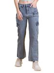 The Dance Bible Women Straight-Fit Multi Pockets Distressed Style Denim Jeans Light Blue 32