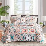 FlySheep 3-Piece Lightweight Bohemian Geometric Full Queen Quilt Set, Colorful Chic Aztec Summer Bedspread/Coverlet, Brushed Microfiber for All Season - 92" x 90"