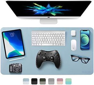 Dual-Sided Desk Pad, EMINTA Ultra Thin Waterproof PU Leather Mouse Pad Blotter Protector, Desk Writing Mat for Office/Home (Light Blue/Silver, 31.5" x 15.7")