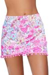 GRAPENT 2025 Floral Printed Swim Skirt for Women Mid Waist Swimsuit Bikini Bottoms Ruched Front Tankini Skorts Full Coverage Modest Bathing Suit Swimwear with Tassels Pink Blossom Small Size 4 to 6