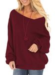 RANPHEE Sweatshirt for Women Burgundy Long Sleeve Tops One Shoulder Casual Pullover Sweater Fall Fashion 2024 Clothing Trendy Shirts Outfits S