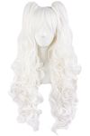 MapofBeauty Lolita Long Curly Clip on Ponytails Cosplay Wig (White)