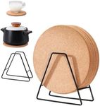 Gocoffun Cork Trivet, 5 Pack 7.5inches Round Cork Coasters with Plate Holders Organizer,Extra Thick Cork Mat Reusable, Multifunctional Cork Mat for Hot Pot, Pans, Kettles, Craft