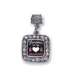 Inspired Silver - Forever in My Heart Grandma Breast Cancer Support Memory Charm for Women - Silver Square Charm for Bracelet with Cubic Zirconia Jewelry