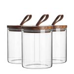 Argon Tableware Scandi Storage Jars with Leather Loop Lids - 750ml - 6 Pack - Modern Round Organisation Container Glass Jar for Kitchens, Pantry, Bathrooms, Utility Rooms