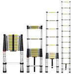 Stanz (TM) 12.5 Feet 12 Steps Telescoping Portable Ladder 12.5ft Aluminum Telescopic Extension Multi Purpose Steps Non-Slip 330 lbs Capacity for Indoor Outdoor Work RV