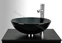 BELOFAY Semi Transparent Black Modern Design Bathroom Counter Top Wash Basin Sink, Glass Bowl Cloakroom Basin for Vanity Cabinet, Toilets and Bathrooms (42x14x42cm) (WxHxL)