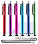 The Friendly Swede (TM) Universal Capacitive Touch Screen Stylus (Multicolor, Bundle of 6) - 2 * 15 Inch Stylus Lanyards & Microfiber Cloth Included - Retail Packaging